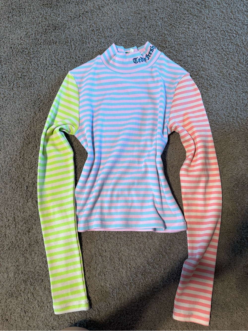 Teddy Fresh Pastel Stripe Mock Neck Top - Mint Green & Baby Pink